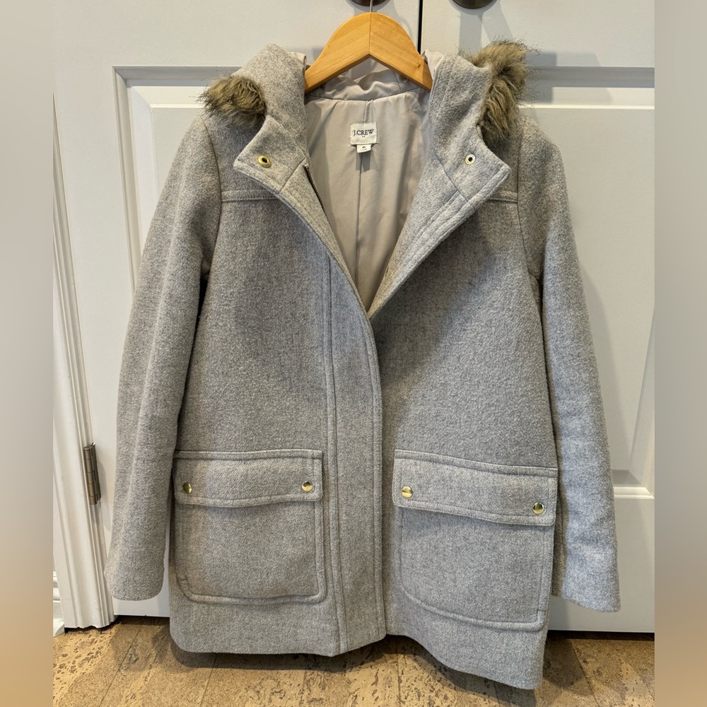 J. Crew / Hooded Vail Wool Blend Parka / Gray / Size 6